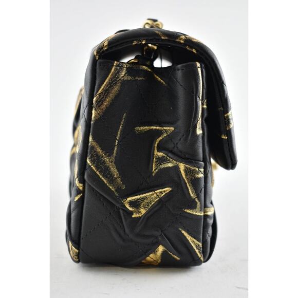Chanel 21A Black Gold Painted Mini Flap Rectangle CC Quilted Chain Crossbody Bag - Picture 9 of 12